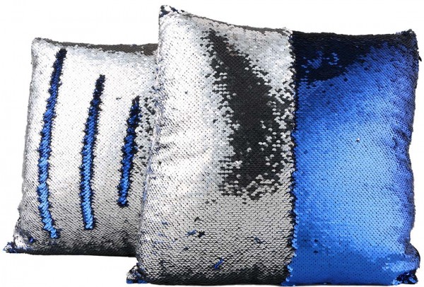 Pailletten Kissen Silber - Blau | 4x Stück